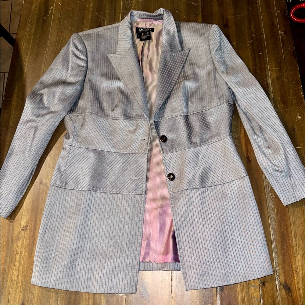 Vintage Escada Blazer, Dark Grey, Textured Long Jacket - Picture 2 of 8